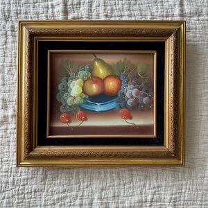 Framed Fruit Still Life Painting Oil on Canvas
